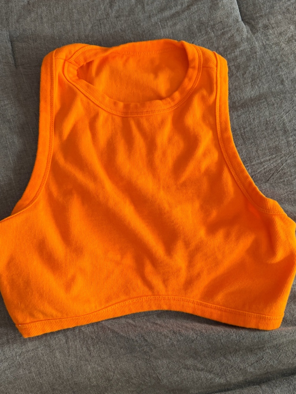 Orange Cotton Sleeveless Crop Tops for Women, Ribbed Knitted